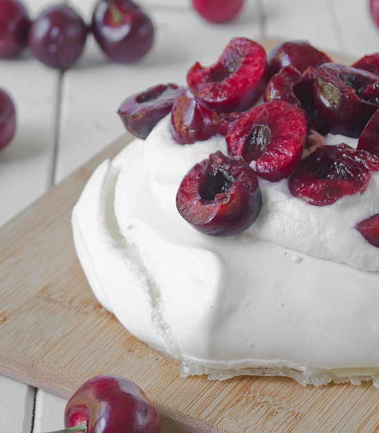 Cherry Coconut Pavlova Garnished