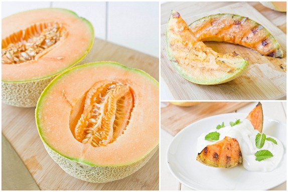 Grilled Cantaloupe With Yogurt And Mint Collage