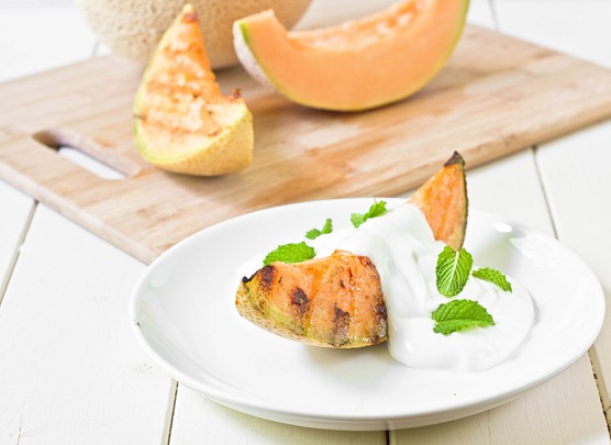 Grilled Cantaloupe With Yogurt And Mint