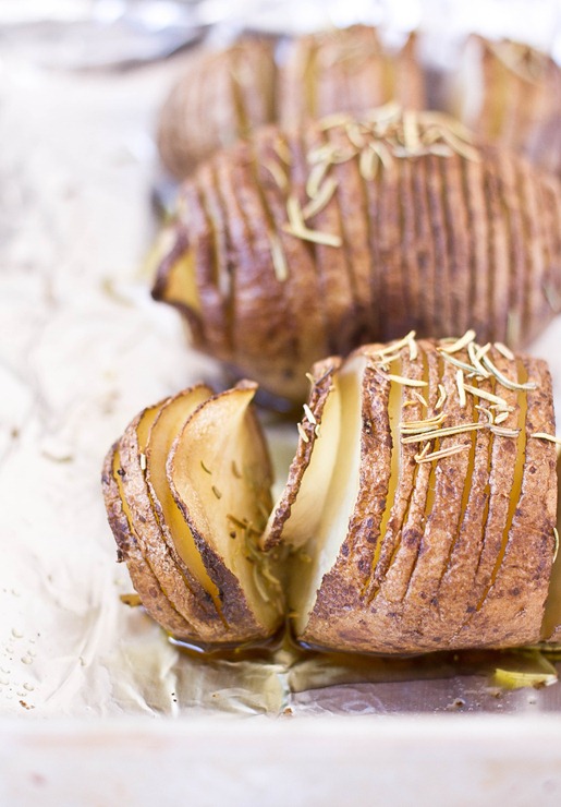 Vegan Rosemary Hasselback Potatoes Cooked