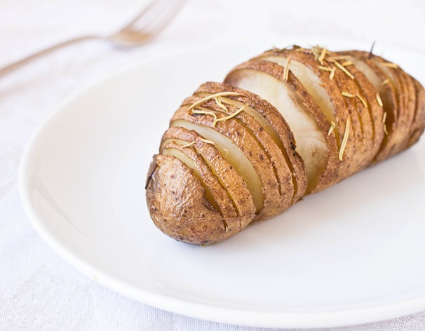 Vegan Rosemary Hasselback Potatoes Serving