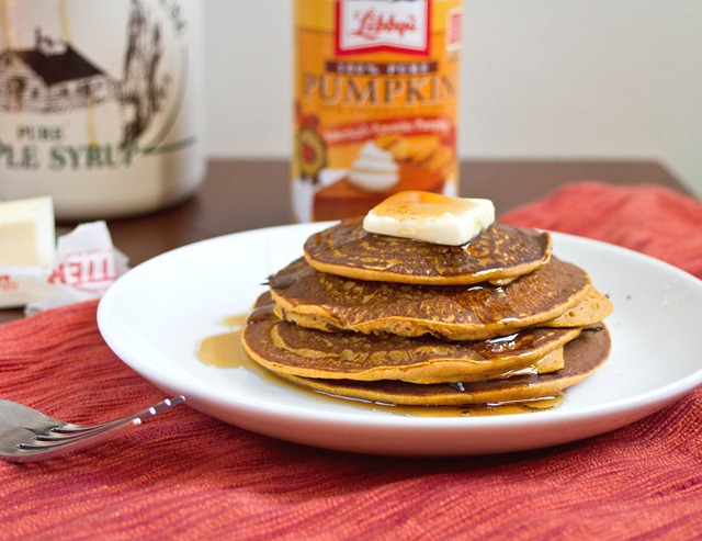 gluten-free pumpkin pancakes plated