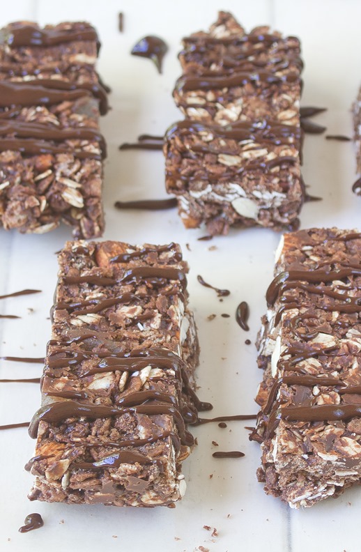 Chocolate Almond Granola Bars Drizzled