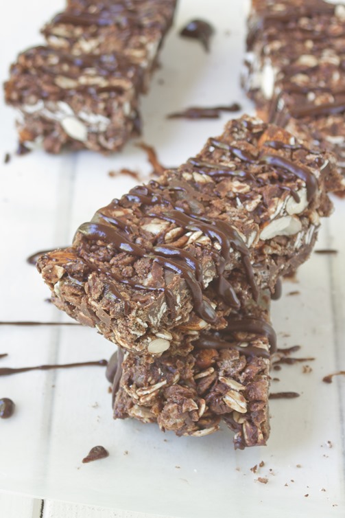 Chocolate Almond Granola Bars Uncut Stacked