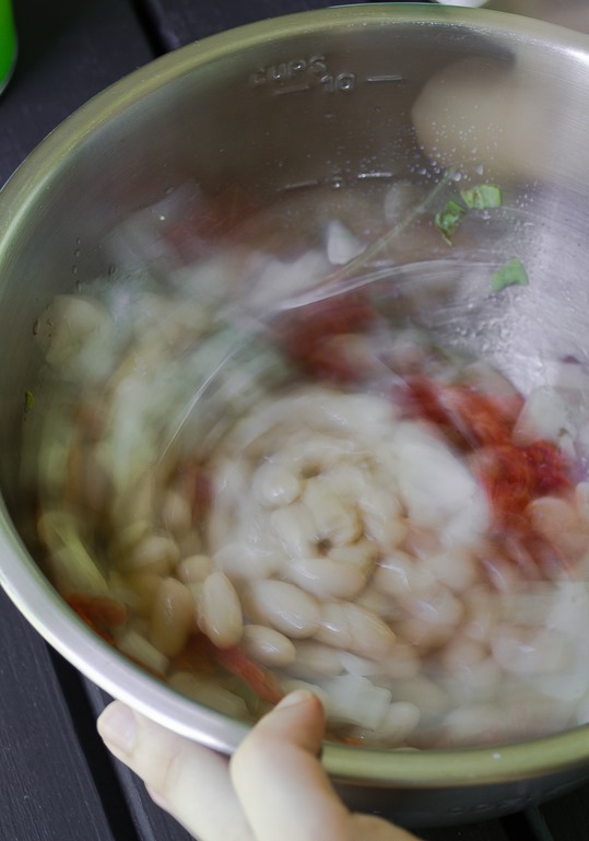 Italian White Bean Salad Mixing
