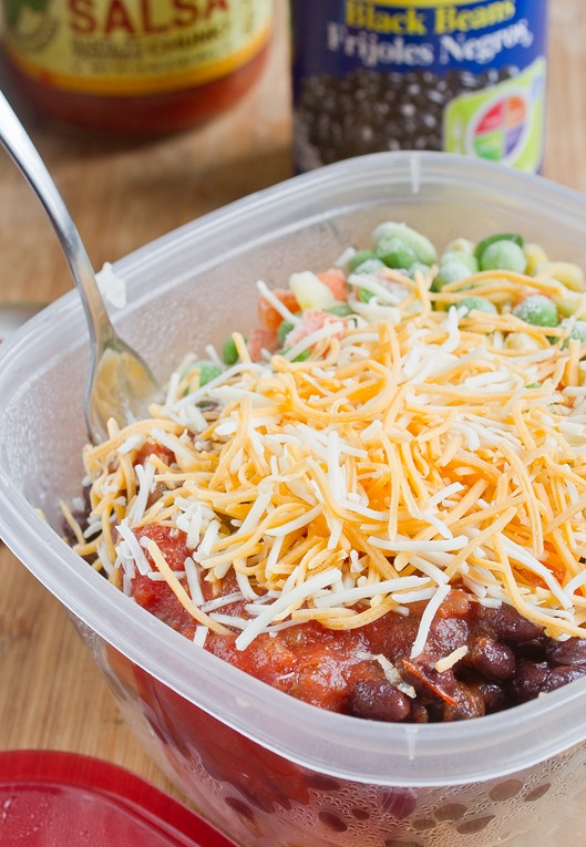 Homemade rice and bean bowls for a healthy and affordable packed lunch